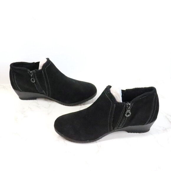 Sporto Women's 8M Draper Black Leather Suede Zip Slip On Wedge Ankle Booties - Picture 3 of 8